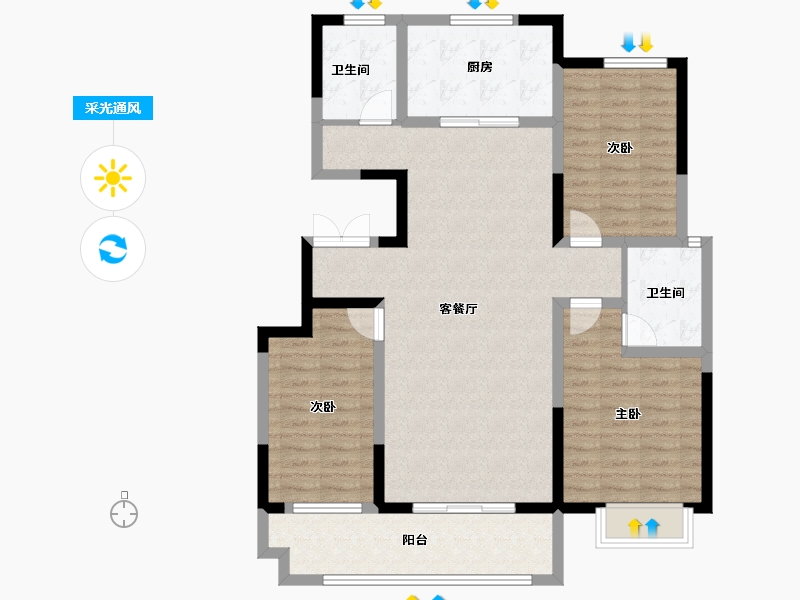 山东省-临沂市-迪尚华府-107.97-户型库-采光通风