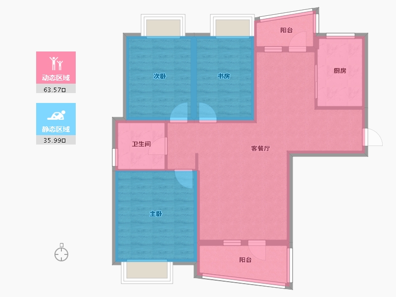 湖北省-武汉市-恋湖家园滨湖区二期-88.51-户型库-动静分区