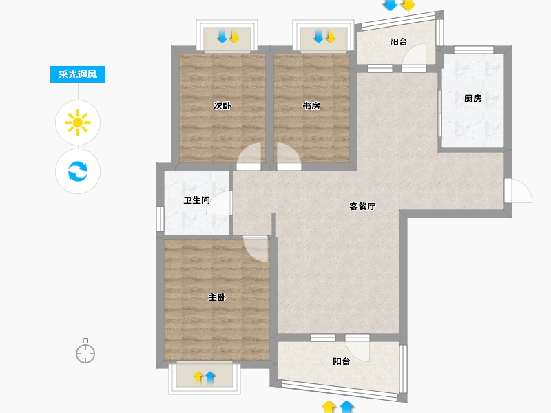 湖北省-武汉市-恋湖家园滨湖区二期-88.51-户型库-采光通风