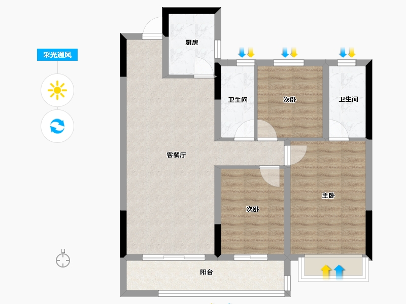 浙江省-温州市-九山金茂府-79.20-户型库-采光通风