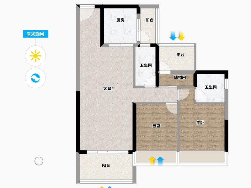 广东省-惠州市-碧桂园滨江府-87.17-户型库-采光通风