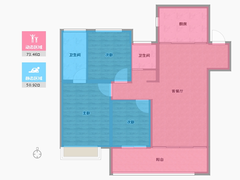 山东省-临沂市-恒弘城众望府-113.61-户型库-动静分区