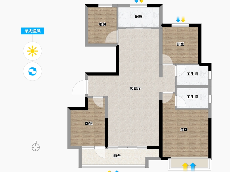 山东省-临沂市-儒辰海棠樾府​-107.20-户型库-采光通风