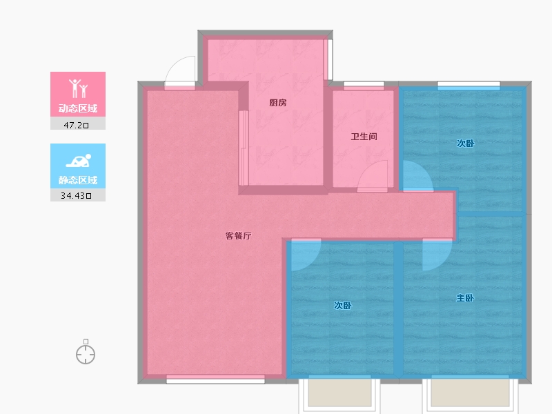 陕西省-西安市-远洋御山水-72.57-户型库-动静分区