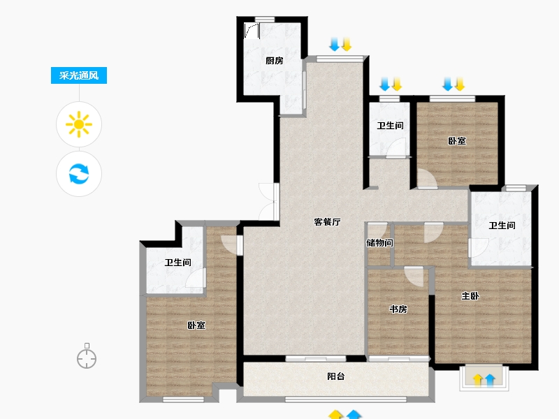 陕西省-咸阳市-林凯溢金湾-147.13-户型库-采光通风