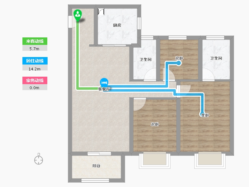 陕西省-咸阳市-龙湖天璞-79.83-户型库-动静线