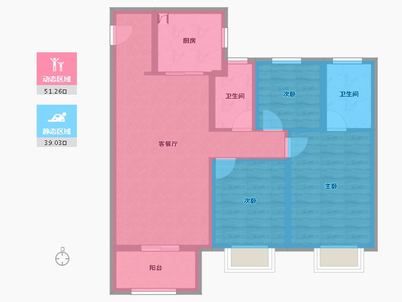 陕西省-咸阳市-龙湖天璞-79.83-户型库-动静分区