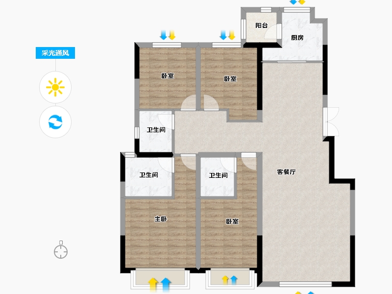 陕西省-西安市-蓝光公园华府-120.97-户型库-采光通风