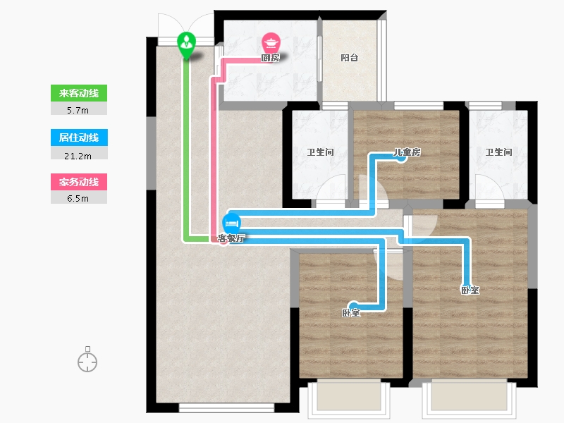 陕西省-西安市-蓝光公园华府-79.90-户型库-动静线