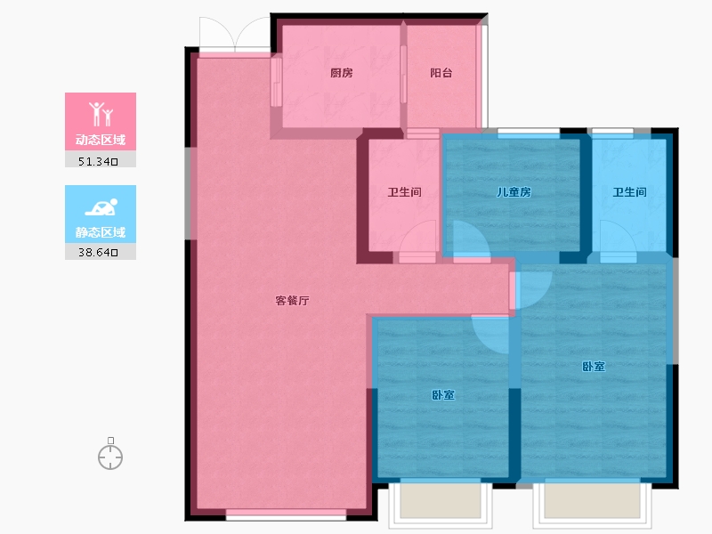 陕西省-西安市-蓝光公园华府-79.90-户型库-动静分区