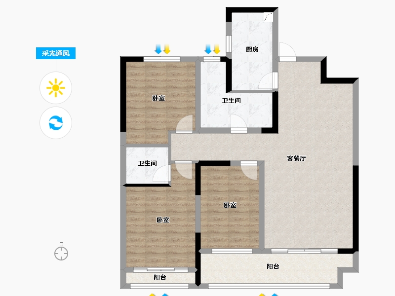 山东省-潍坊市-金鼎世家-105.61-户型库-采光通风