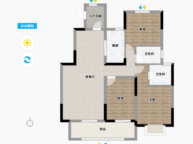 陕西省-咸阳市-力高宝格丽天悦华府-96.79-户型库-采光通风