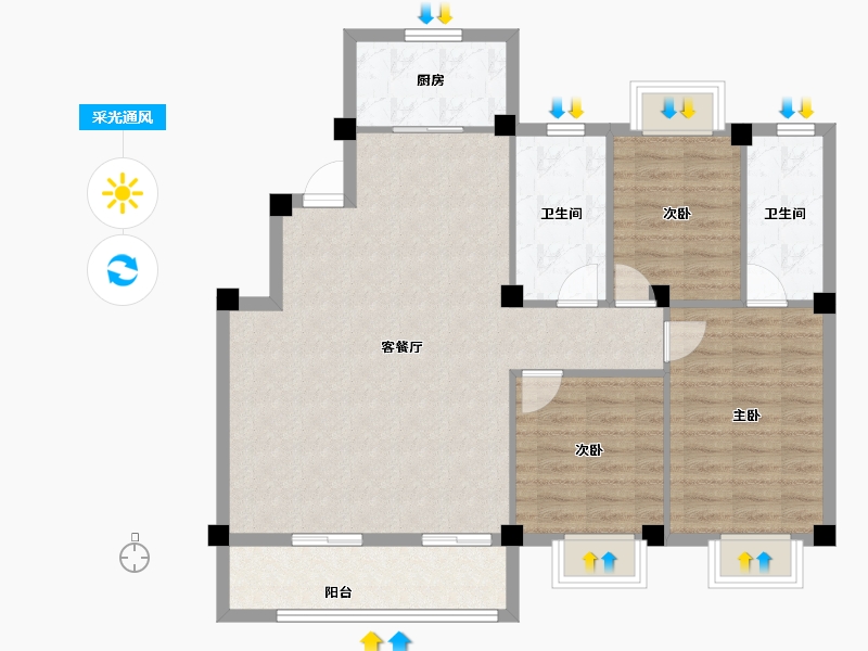 浙江省-湖州市-新都泰和府-96.00-户型库-采光通风