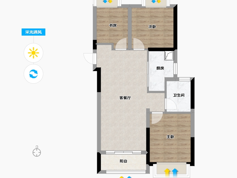 湖北省-武汉市-武汉城建·融创水韵长洲-62.49-户型库-采光通风