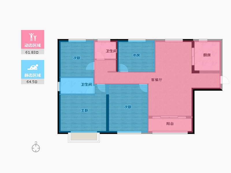 陕西省-西安市-中铁·卓越城-114.77-户型库-动静分区