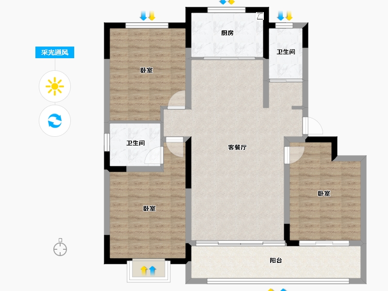 山东省-潍坊市-金鼎世家-105.60-户型库-采光通风