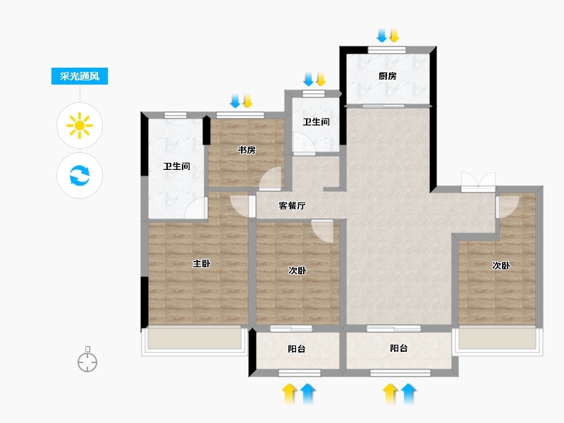 浙江省-温州市-红星温州天铂-102.40-户型库-采光通风