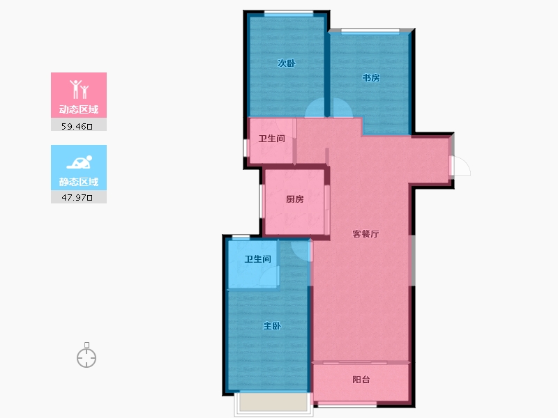 陕西省-西安市-绿城桂语蘭庭-96.77-户型库-动静分区