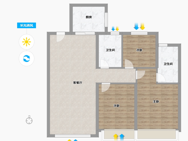 陕西省-西安市-绿城西安全运村-87.20-户型库-采光通风