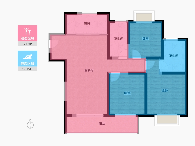 江苏省-无锡市-吉宝季景铭邸-94.05-户型库-动静分区