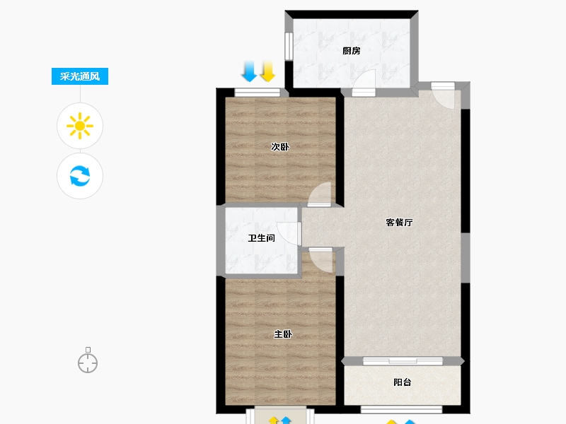 陕西省-西安市-西安阳光100阿尔勒-72.80-户型库-采光通风