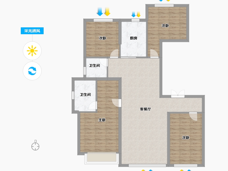 陕西省-西安市-绿城西安全运村-114.40-户型库-采光通风