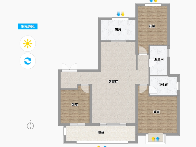 山东省-潍坊市-中南熙悦-107.20-户型库-采光通风