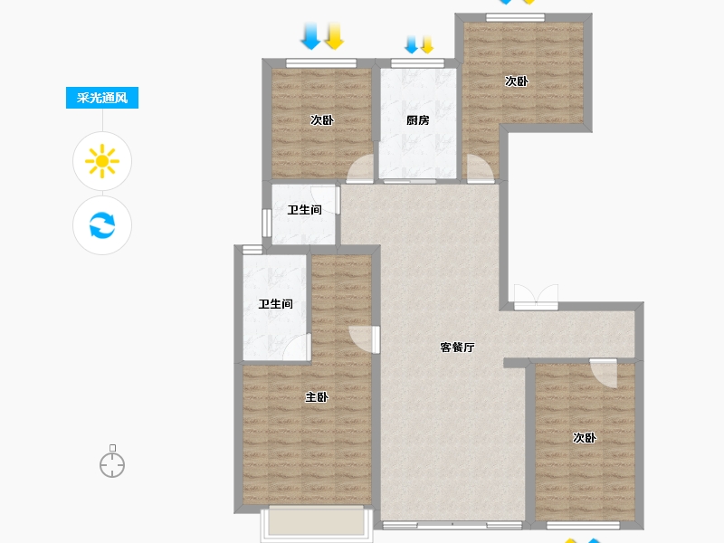 陕西省-西安市-绿城西安全运村-114.40-户型库-采光通风