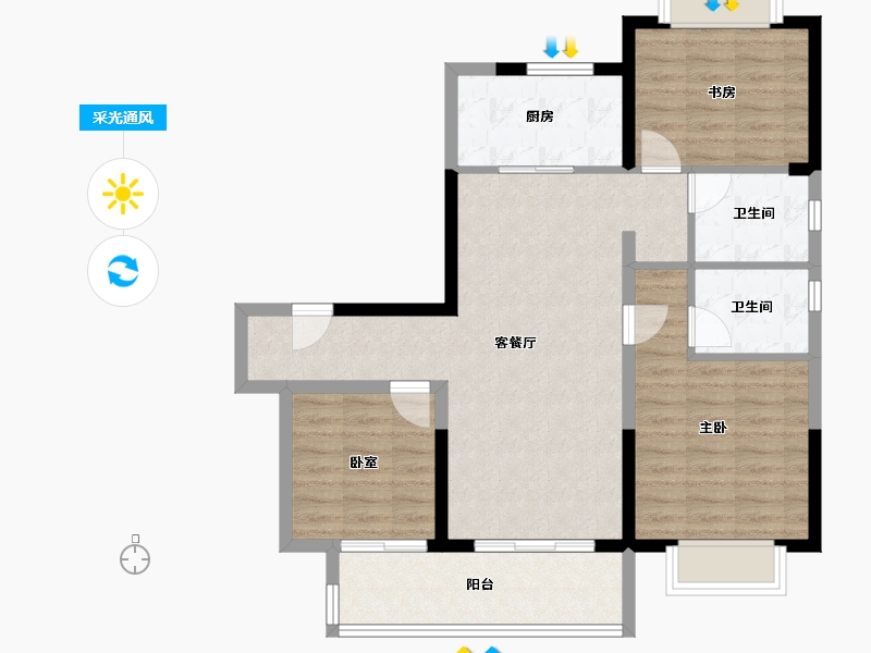 江苏省-无锡市-碧桂园南光城-86.87-户型库-采光通风