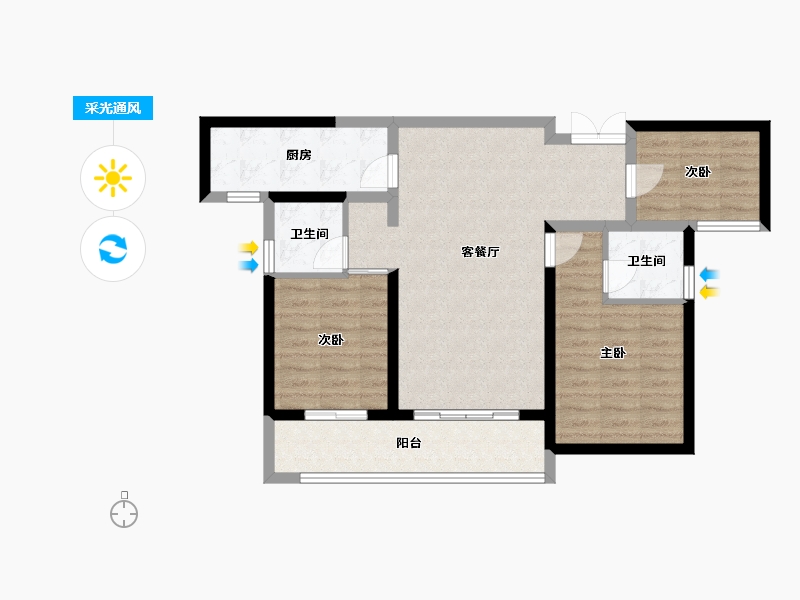 陕西省-西安市-御锦城澜轩-79.33-户型库-采光通风