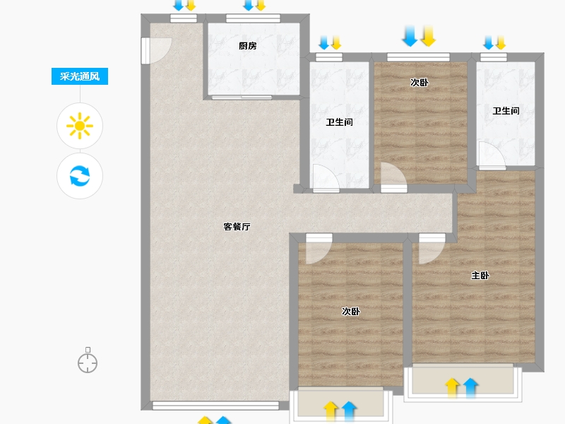 陕西省-西安市-绿城西安全运村-96.00-户型库-采光通风