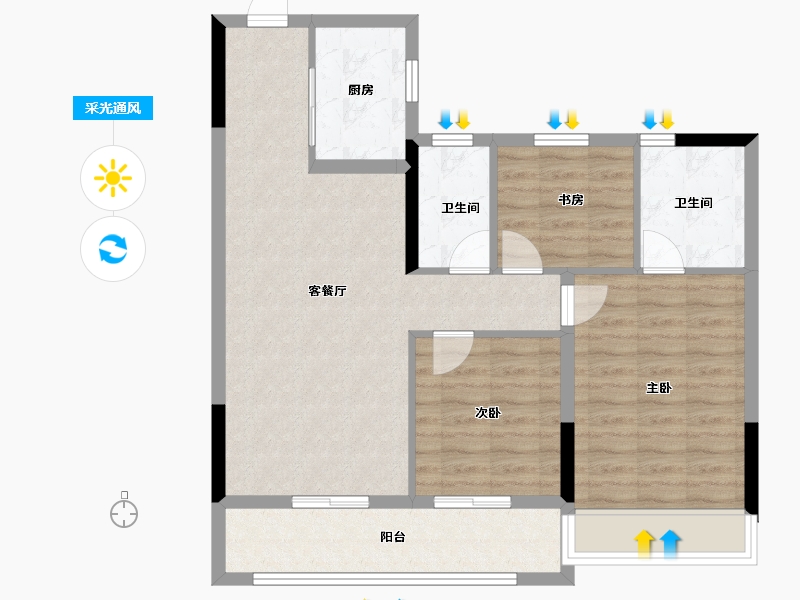 浙江省-温州市-悦珑府-84.00-户型库-采光通风