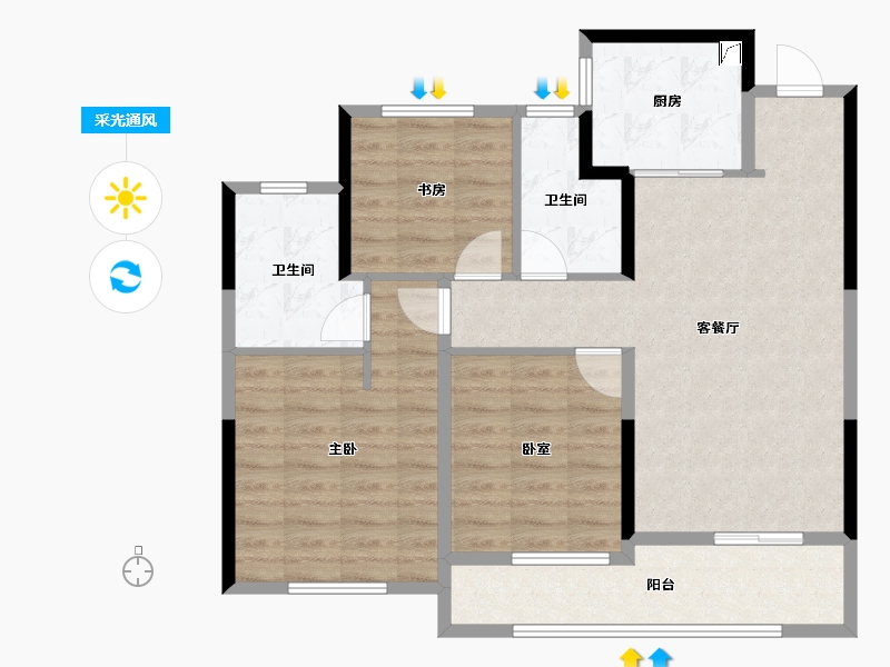 浙江省-绍兴市-亚厦东麟府-82.26-户型库-采光通风