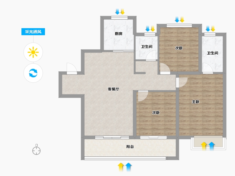 江苏省-无锡市-美的爱情云筑-92.87-户型库-采光通风