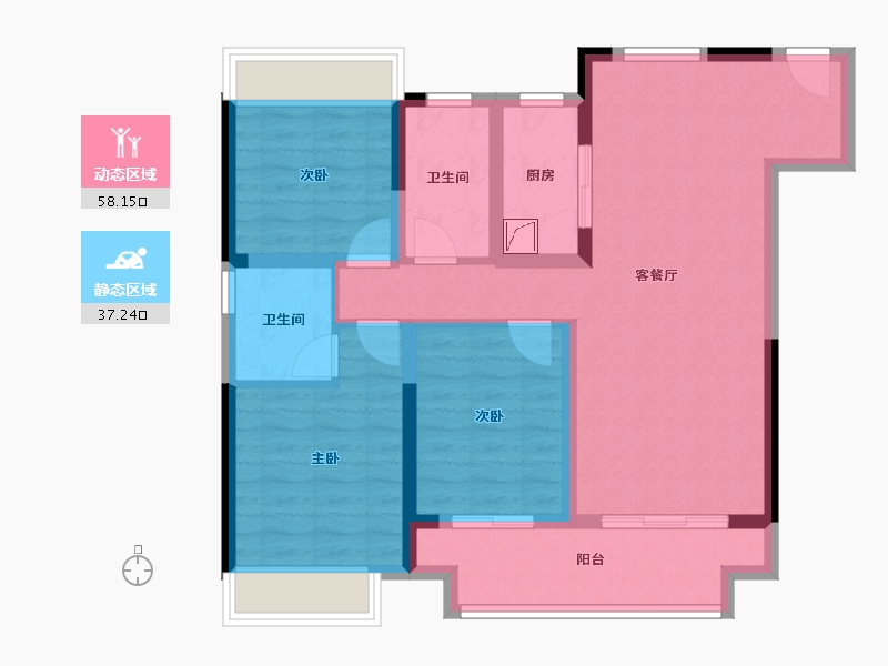 湖北省-武汉市-孔雀城问津兰亭-84.18-户型库-动静分区