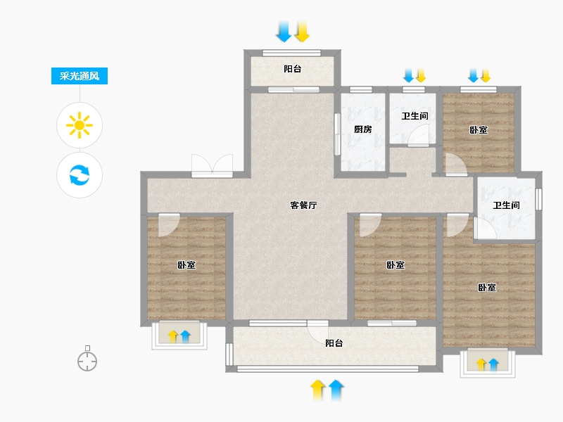 山东省-潍坊市-中南保利樾府-114.39-户型库-采光通风