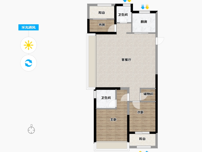 浙江省-温州市-凯迪新城博科园-93.60-户型库-采光通风