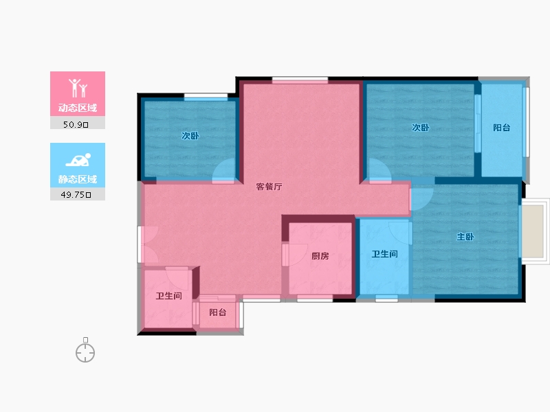 陕西省-西安市-兴庆御苑-89.61-户型库-动静分区