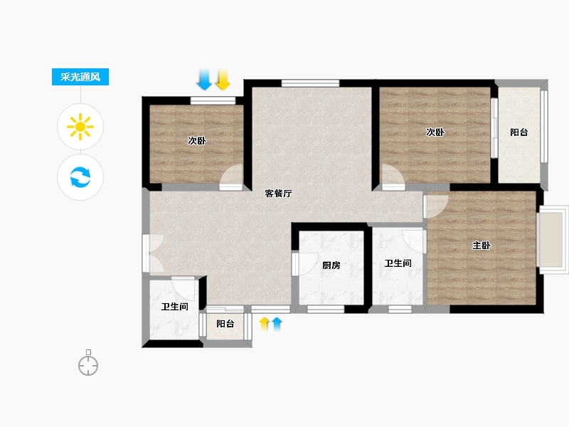 陕西省-西安市-兴庆御苑-89.61-户型库-采光通风