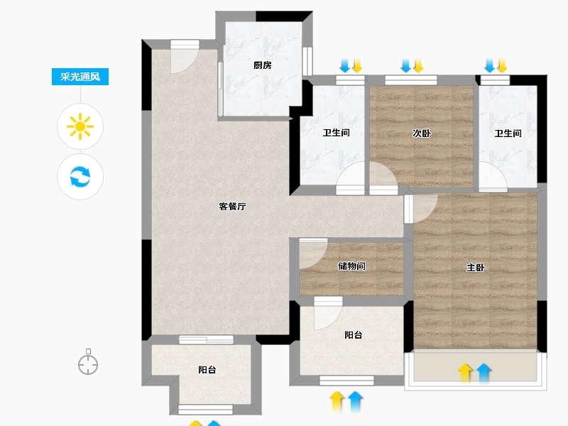 浙江省-温州市-德信东宸里-71.20-户型库-采光通风