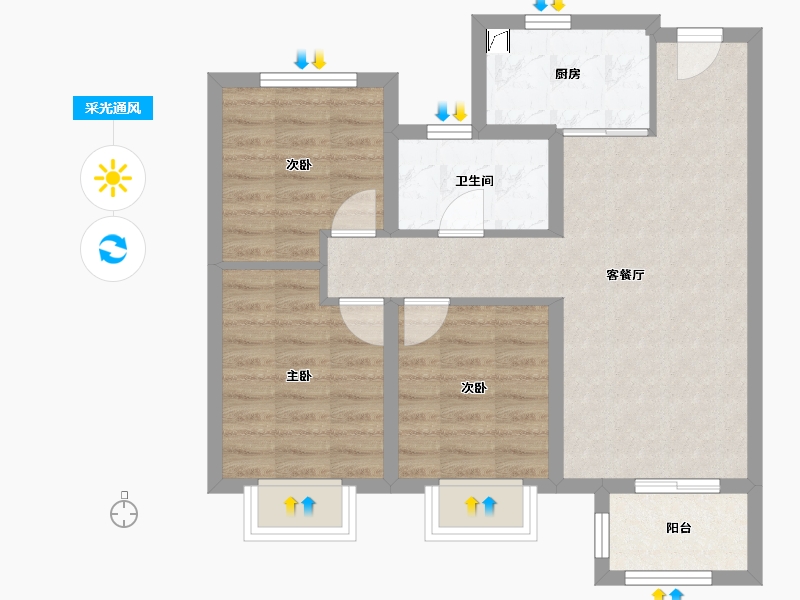 陕西省-咸阳市-龙湖天璞-66.55-户型库-采光通风