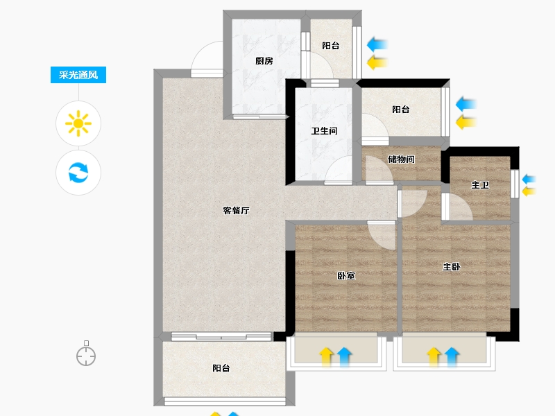 广东省-佛山市-禹洲朗廷湾-72.00-户型库-采光通风