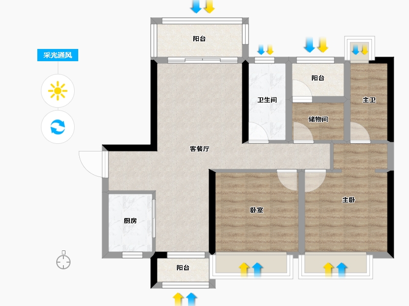 广东省-佛山市-禹洲朗廷湾-76.70-户型库-采光通风