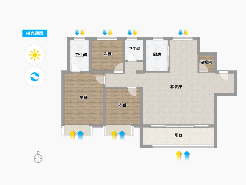 江苏省-无锡市-美的爱情云筑-102.85-户型库-采光通风