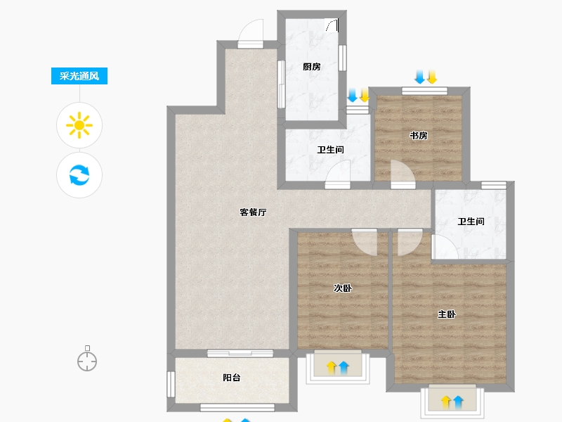 陕西省-咸阳市-吾悦滨河湾-88.00-户型库-采光通风