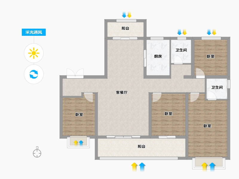 山东省-潍坊市-中南保利樾府-129.59-户型库-采光通风