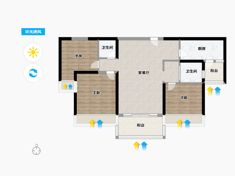 陕西省-西安市-西安碧桂园香湖湾1号-82.40-户型库-采光通风