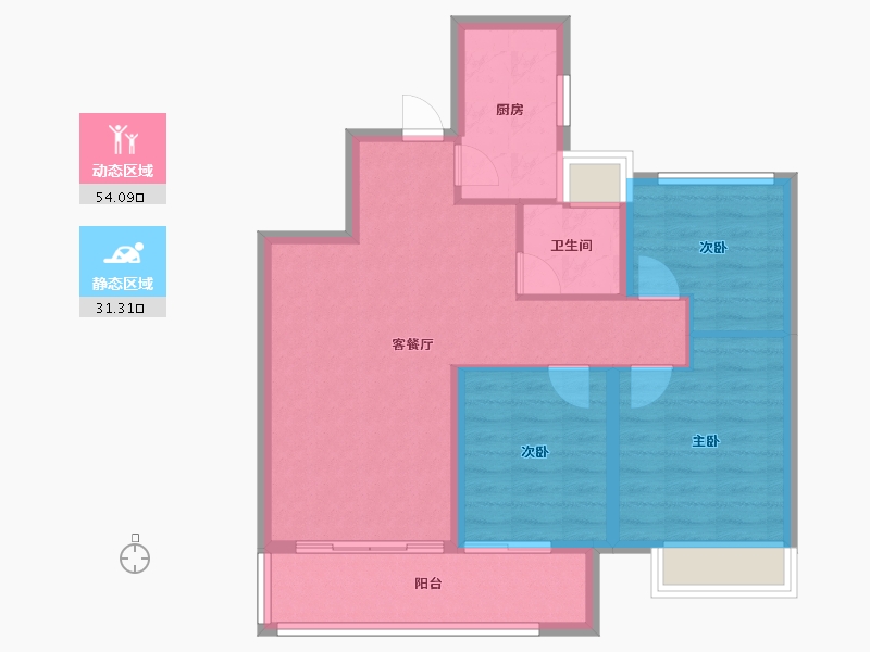 江苏省-无锡市-美的爱情云筑-76.67-户型库-动静分区