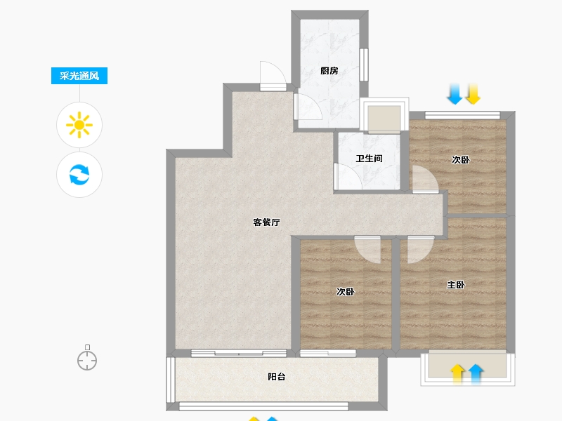 江苏省-无锡市-美的爱情云筑-76.67-户型库-采光通风