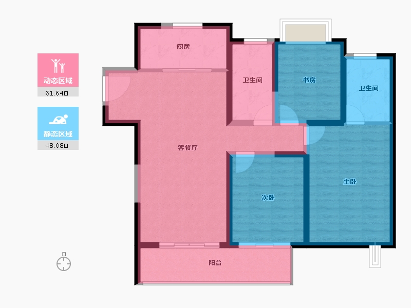 江苏省-无锡市-吉宝季景铭邸-98.76-户型库-动静分区